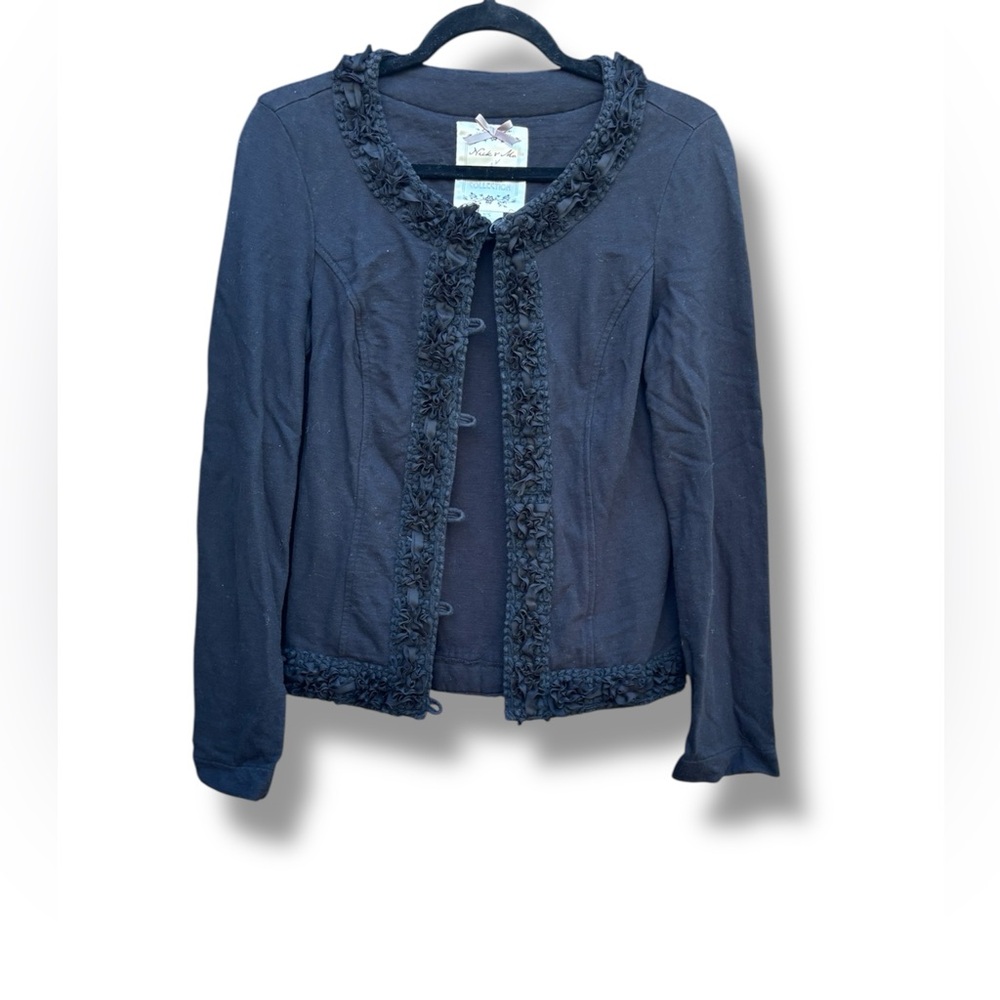 Nick & Mo Black Ruffle Cardigan XS